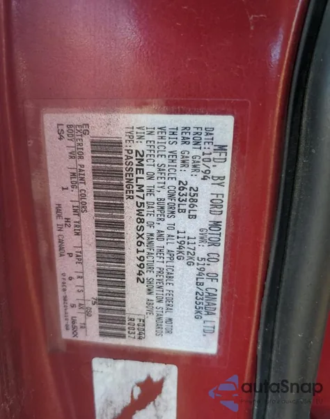 1995 Mercury Grand Marquis Ls z USA, uszkodzony, nr VIN 2MELM75W8SX619942